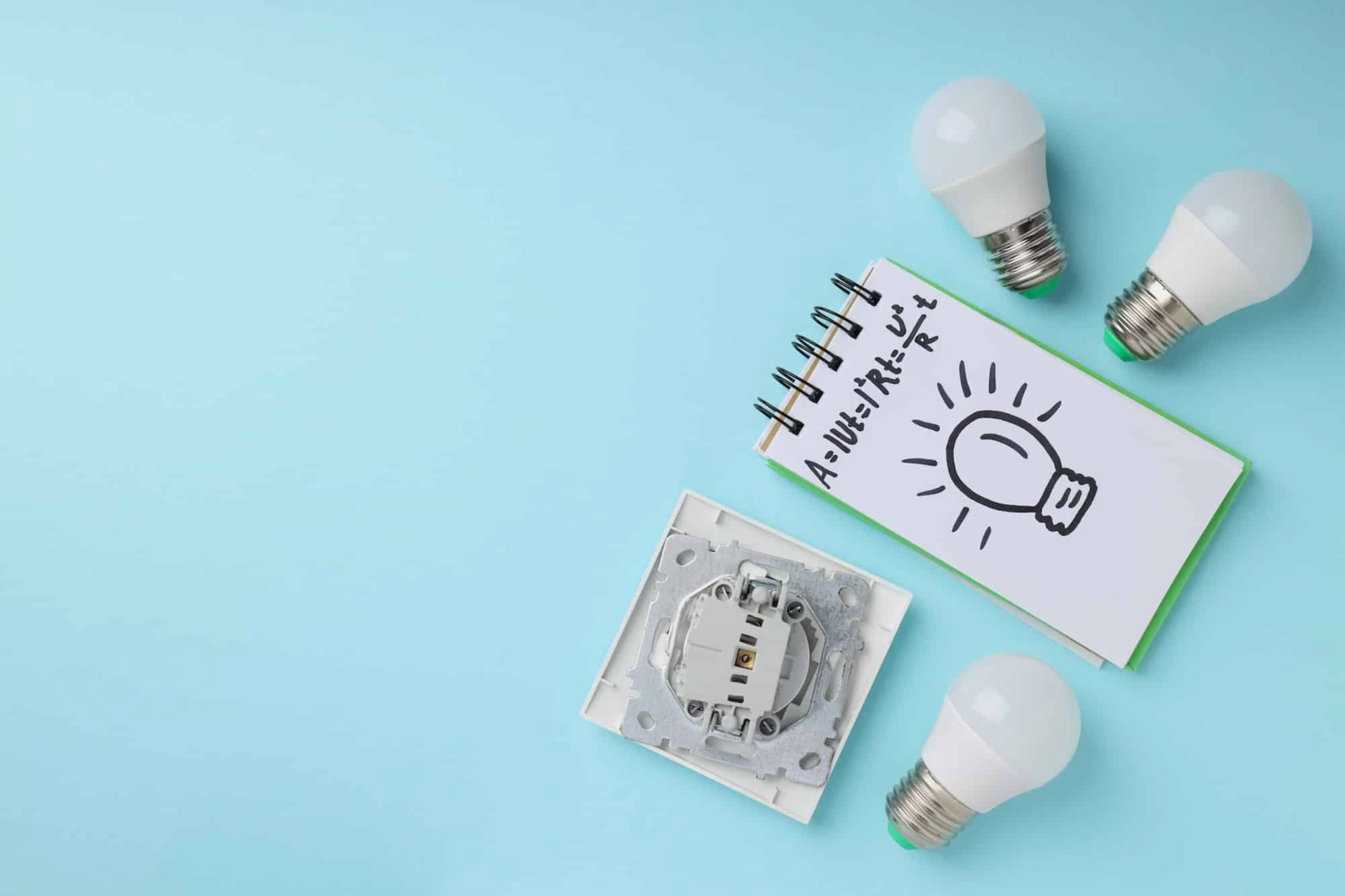 Concept of electrician tools, space for text